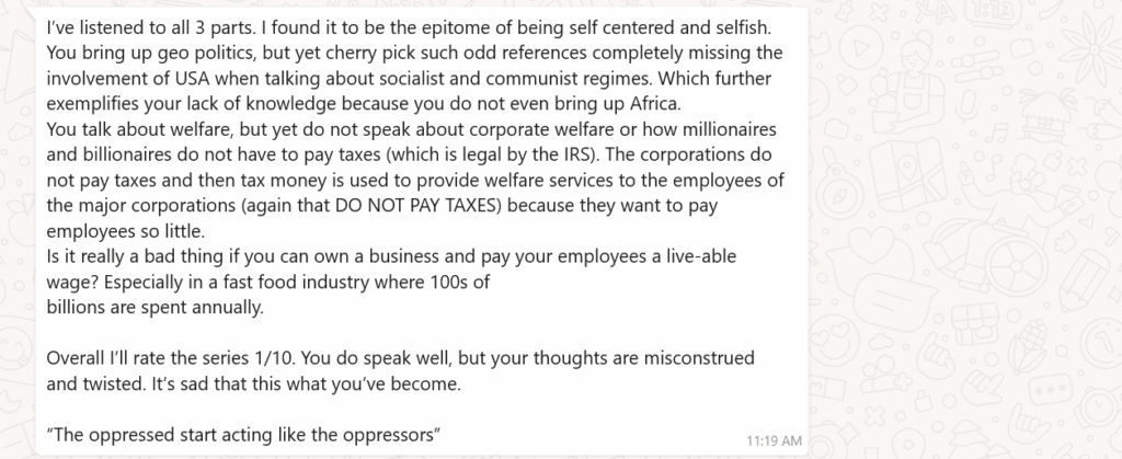 Bitter message from friend